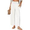 imageCHARTOU Womens Smocked High Waisted Palazzo Pants Baggy Cropped Wide Leg Casual Work Trousers with PocketsWhite