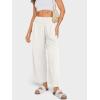 imageCHARTOU Womens Smocked High Waisted Palazzo Pants Baggy Cropped Wide Leg Casual Work Trousers with PocketsWhite