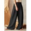 imageCHARTOU Womens Summer Button High Waist Wide Leg Cotton Linen Palazzo Pants with PocketsBlack