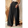 imageCHARTOU Womens Summer Button High Waist Wide Leg Cotton Linen Palazzo Pants with PocketsBlack