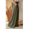 imageCHARTOU Womens Summer Button High Waist Wide Leg Cotton Linen Palazzo Pants with PocketsGreen