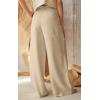 imageCHARTOU Womens Summer Button High Waist Wide Leg Cotton Linen Palazzo Pants with PocketsKhaki