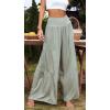 imageCHARTOU Womens Summer Wide Waist Shirred Wide Leg Loose Fit Long Palazzo PantsGreen