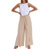 imageCHARTOU Summer Casual Wide Leg Linen Pants for Women Palazzo Pants Flowy Beach Pants Boho Tie Knot SweatpantsKhaki
