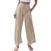 imageCHARTOU Summer Palazzo Pants for Women Wide Leg Linen Pants Casual Beach Cover Up Pants Drawstring Lounge PantsKhaki