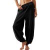 imageCHARTOU Women Palazzo Pants Baggy Wide Leg Sweatpants Harem Pants Summer Elastic Waist Beach Flowy Lounge PantsBlack