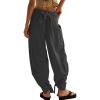 imageCHARTOU Women Tapered Wide Leg Lounge Pants Summer Harem Pants Elastic Waist Slacks Beach Baggy Pants PocketsBlack