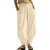 imageCHARTOU Women Tapered Wide Leg Lounge Pants Summer Harem Pants Elastic Waist Slacks Beach Baggy Pants PocketsKhaki