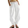 imageCHARTOU Women Tapered Wide Leg Lounge Pants Summer Harem Pants Elastic Waist Slacks Beach Baggy Pants PocketsWhite