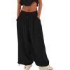imageCHARTOU Womens Casual High Rise Wide Leg Palazzo Pants Baggy Elastic Waist Drawstring Beach Cargo PantsBlack