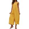 imageCHARTOU Womens Casual Sleeveless Wide Leg Pant Jumpsuit Backless Ruffle Beach Palazzo Tank RomperYellow