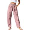 imageCHARTOU Womens Casual Thin Wide Leg Pants Baggy Elastic High Waisted Palazzo Pants Cargo Harem Beach PantsPink