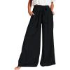 imageCHARTOU Womens Cotton Linen Loose Fit Palazzo Pants Casual High Waist Pleated Wide Leg Beach Pants with PocketsBlack