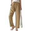 imageCHARTOU Womens Cotton Linen Palazzo Pants Casual Drawstring Elastic Waist Wide Leg Beach Pants with PocketsKhaki