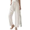 imageCHARTOU Womens Cotton Linen Palazzo Pants Casual Drawstring Elastic Waist Wide Leg Beach Pants with PocketsWhite
