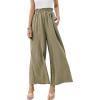imageCHARTOU Womens Cotton Linen Wide Leg Pants Ruffled High Waisted Flare Loose Beach Palazzo PantsArmy Green