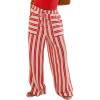 imageCHARTOU Womens Drawstring High Waisted Striped Palazzo Pants Wide Leg Casual Lounge Beach Pant TrousersRed