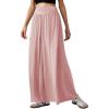 imageCHARTOU Womens Flowy Wide Leg Palazzo Pants Baggy High Waist Pleated Maxi Long Smocked SkirtPink