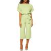 imageCHARTOU Womens Short Sleeve Bow Tie Wide Leg Cropped Capri Romper Palazzo Pants JumpsuitPea Green