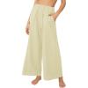 imageCHARTOU Womens Summer Beach Casual Cotton Linen High Rise Wide Leg Loose Palazzo PantsApricot