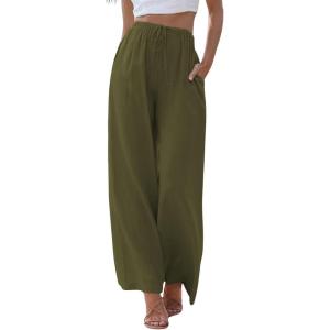 imageCHARTOU Summer Palazzo Pants for Women Wide Leg Linen Pants Casual Beach Cover Up Pants Drawstring Lounge PantsArmy Green