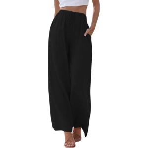imageCHARTOU Summer Palazzo Pants for Women Wide Leg Linen Pants Casual Beach Cover Up Pants Drawstring Lounge PantsBlack