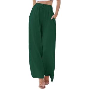 imageCHARTOU Summer Palazzo Pants for Women Wide Leg Linen Pants Casual Beach Cover Up Pants Drawstring Lounge PantsGreen
