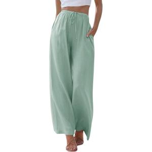 imageCHARTOU Summer Palazzo Pants for Women Wide Leg Linen Pants Casual Beach Cover Up Pants Drawstring Lounge PantsLight Green
