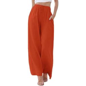 imageCHARTOU Summer Palazzo Pants for Women Wide Leg Linen Pants Casual Beach Cover Up Pants Drawstring Lounge PantsOrange