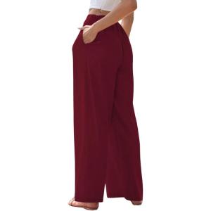 imageCHARTOU Summer Palazzo Pants for Women Wide Leg Linen Pants Casual Beach Cover Up Pants Drawstring Lounge PantsWine Red