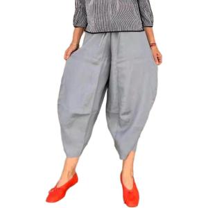 imageCHARTOU Women Cotton Linen Wide Leg Cropped Pants Baggy Drawstring Palazzo Lantern TrousersGrey