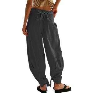 imageCHARTOU Women Tapered Wide Leg Lounge Pants Summer Harem Pants Elastic Waist Slacks Beach Baggy Pants PocketsBlack