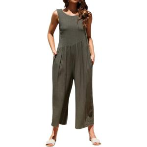 imageCHARTOU Womens Casual Sleeveless Wide Leg Pant Jumpsuit Backless Ruffle Beach Palazzo Tank RomperArmy Green