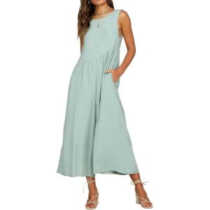 imageCHARTOU Womens Casual Sleeveless Wide Leg Pant Jumpsuit Backless Ruffle Beach Palazzo Tank RomperLight Blue