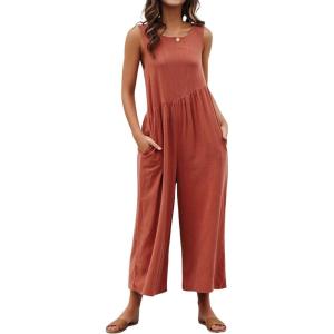 imageCHARTOU Womens Casual Sleeveless Wide Leg Pant Jumpsuit Backless Ruffle Beach Palazzo Tank RomperRed