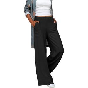 imageCHARTOU Womens Casual Yoga Elastic Waist Wide Leg Long Loose Beach Palazzo PantsBlack