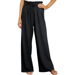 imageCHARTOU Womens Cotton Linen Loose Fit Palazzo Pants Casual Elastic High Waist Wide Leg Paper Bag Pants with PocketsBlack
