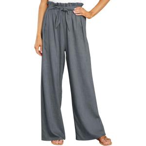 imageCHARTOU Womens Cotton Linen Loose Fit Palazzo Pants Casual Elastic High Waist Wide Leg Paper Bag Pants with PocketsGrey