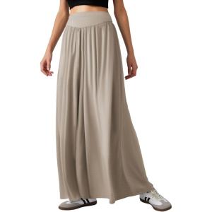 imageCHARTOU Womens Flowy Wide Leg Palazzo Pants Baggy High Waist Pleated Maxi Long Smocked SkirtKhaki