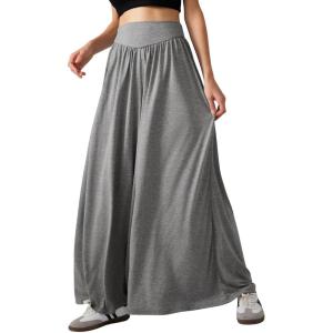 imageCHARTOU Womens Flowy Wide Leg Palazzo Pants Baggy High Waist Pleated Maxi Long Smocked SkirtLight Grey