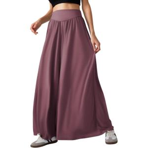 imageCHARTOU Womens Flowy Wide Leg Palazzo Pants Baggy High Waist Pleated Maxi Long Smocked SkirtPurple
