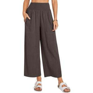 imageCHARTOU Womens Smocked High Waisted Palazzo Pants Baggy Cropped Wide Leg Casual Work Trousers with PocketsCoffee