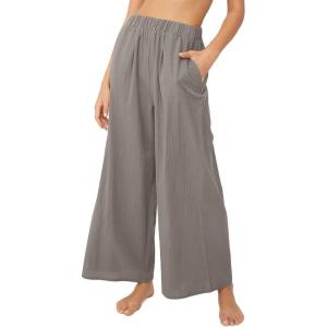 imageCHARTOU Womens Summer Beach Casual Cotton Linen High Rise Wide Leg Loose Palazzo PantsGrey
