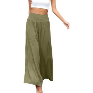 imageCHARTOU Womens Summer Wide Waist Shirred Wide Leg Loose Fit Long Palazzo PantsArmy Green