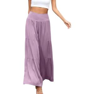 imageCHARTOU Womens Summer Wide Waist Shirred Wide Leg Loose Fit Long Palazzo PantsLight Purple