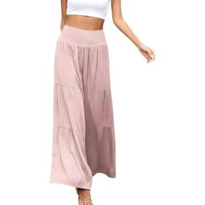 imageCHARTOU Womens Summer Wide Waist Shirred Wide Leg Loose Fit Long Palazzo PantsPink
