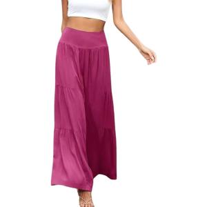 imageCHARTOU Womens Summer Wide Waist Shirred Wide Leg Loose Fit Long Palazzo PantsRose