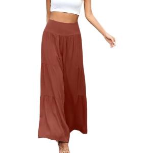 imageCHARTOU Womens Summer Wide Waist Shirred Wide Leg Loose Fit Long Palazzo PantsRusty Red