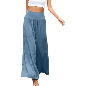 imageCHARTOU Womens Summer Wide Waist Shirred Wide Leg Loose Fit Long Palazzo PantsSky Blue