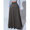 imageCHARTOU High Waisted Maxi Denim Skirt Women Elegant Pleated Button Up Patchwork Flowy Long Jean SkirtsGrey